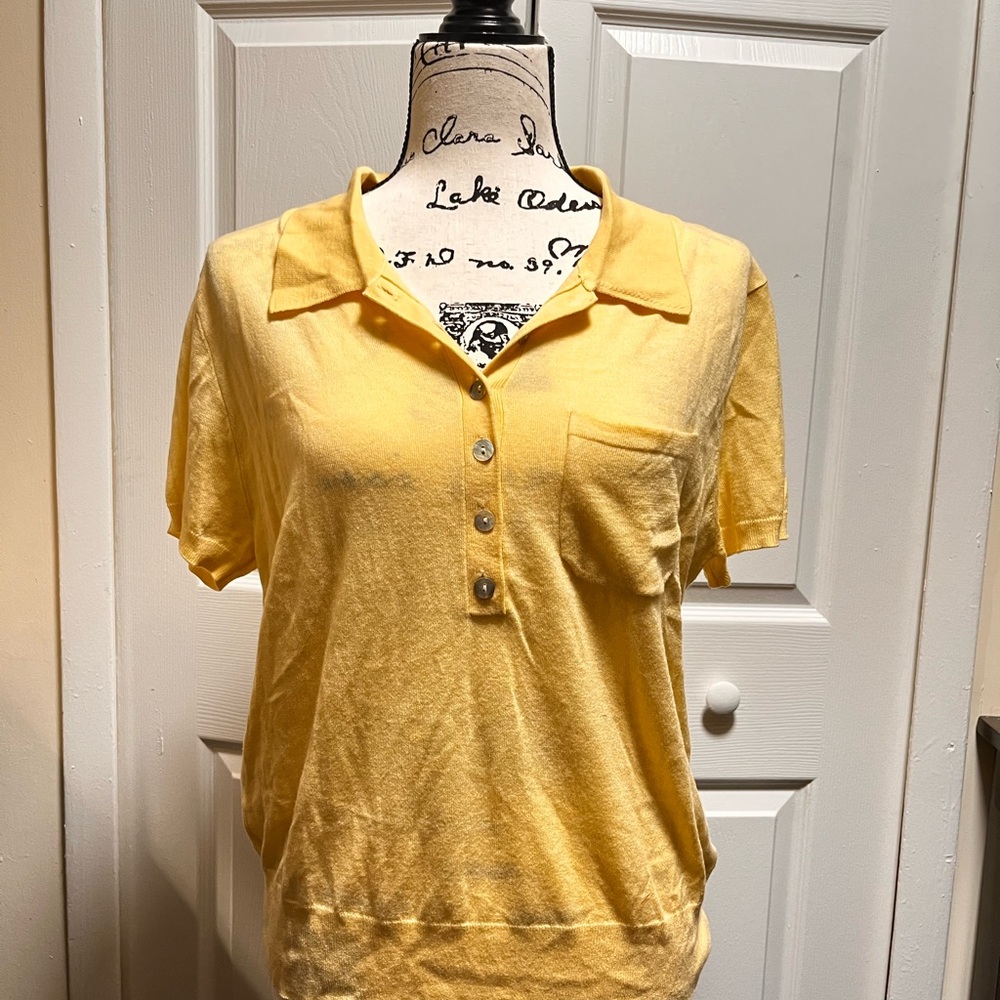 Zara Yellow Button Down Polo Collar Top